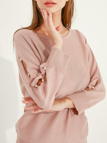 Waythefree Pearl Detail Cut Out Sleeve Sweater
